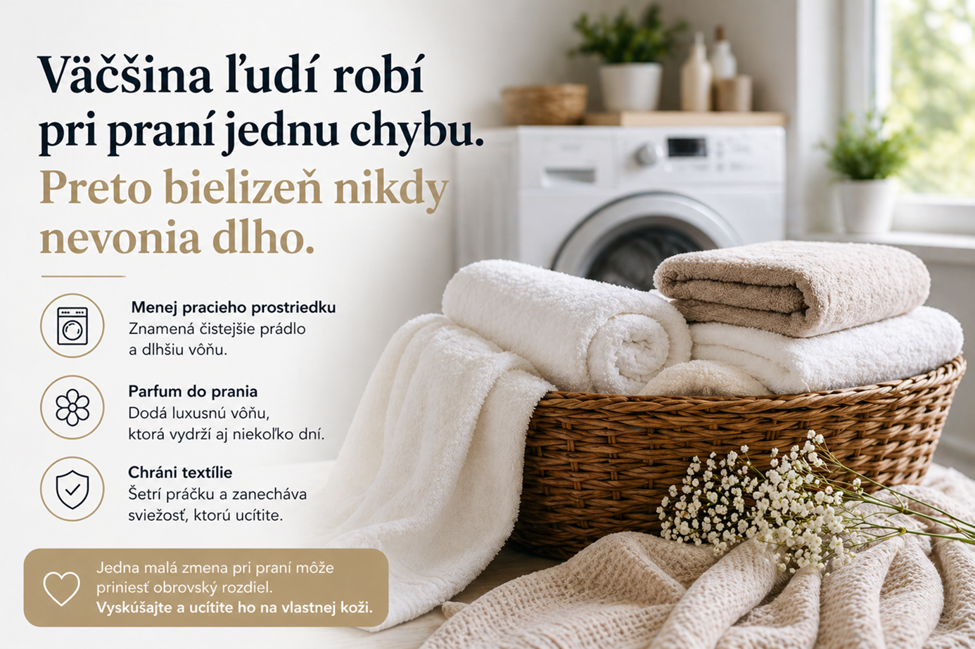 Väčšina ľudí robí pri praní jednu chybu. Preto bielizeň nikdy nevonia dlho